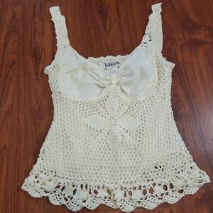 Lulu Via White Ivory Floral Crochet Knit Tank Top Cottage Fairy, Small